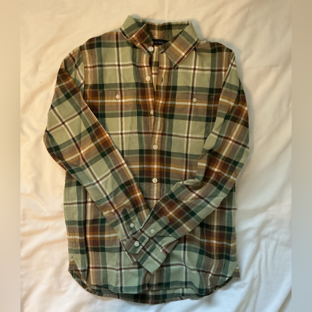 Boys Size 14 EUC Janie and Jack Green Brown Plaid Shirt